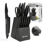 15+1 Pieces Professional Kitchen Knife Set with Plastic Cutting Board and Kitchen Shears and Non-slip PP Handle