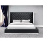 Goldoma black tufted faux leather king bed frame in modern bedroom setting