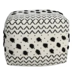 Goldoma 18" White Cotton Chevron Pouf Ottoman with Storage - Modern Foot Stool for Bedroom – close-up detail