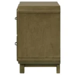 Modern 2-drawer nightstand in nutmeg wood finish with two drawers and stainless steel handles