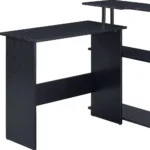 HMS 39" Black L-Shaped Wooden Writing Desk with Drawer Simple Design Foldable and for Bedroom Hotel or Living Room Use – top