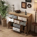 Vintage Wooden Accent Chest 7 Drawers 2 Cabinets - Rustic Multicolor Carved Storage Dresser – top view