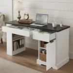 Modern Solid Wood Fluted Office Desk Storage Cabinet Drawers Eco-Friendly Adjustable Height Computer Writing Desk Power