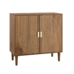 Walnut Wood Multifunctional Buffet Cabinet with Line Groove Design for Home Bar or Home Accent Storage Sideboard Cabinet