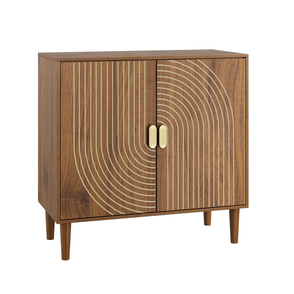 H017a348a07794712bdde71e68ea7e3e6A.webp Walnut Wood Multifunctional Buffet Cabinet with Line Groove Design for Home Bar or Home Accent Storage Sideboard Cabinet - Image 1