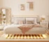 Goldoma Queen Floating Bed Frame with LED Lights & Charging Station - Velvet Upholstered Platform Bed
