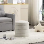 Goldoma Modern Velvet Round Ottoman Pouf with Handmade Design - round velvet ottoman