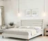Goldoma Chenille King Size Bed Frame with High Headboard – Upholstered Platform Bed, No Box Spring Needed, Ivory
