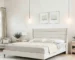 Goldoma Chenille King Size Bed Frame with High Headboard – Upholstered Platform Bed, No Box Spring Needed, Ivory