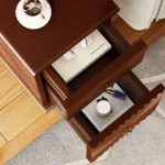 2-drawer adjustable narrow nightstand with wood top in a modern bedroom setting