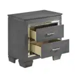 Modern Nightstand with 2 Drawers, Gray Finish, Faux Crystal Bar Pulls, and LED Lighting – side view