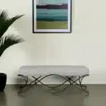 Goldoma 55-Inch Dark Gray Chenille Upholstered Bench with Nickel Metal Base – top view
