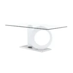 Goldoma white glass dining table with chrome base and geometric design