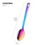1PC Rainbow Stainless Steel Nonstick Kitchen Utensils Cooking Tool Long Serving Sets Scoop Spoon Fork Turner Ladle Cake