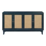 HMS 60 Blue Midcentury Modern Sideboard Distressed Mango Wood and Rattan with Four Doors for Home Bar Furniture - Image 2