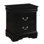 Goldoma black 2-drawer nightstand with silver handles in a classic bedroom setting