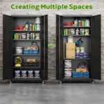Optional Wheels Metal Lockable File Cabinet 2-Door 4-Adjustable Shelves for Home Office School-Black FCJ Storage Tool Cabinets - Image 4
