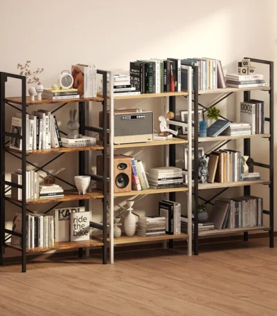 Folding Bookshelf,4 Tier Bookcase Foldable Shelf with X-Bracket Design, Adjustable Feet, Space Saving Storage