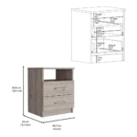 Light gray nightstand with two drawers and open shelf, minimalist bedroom storage furniture by Olienza at Goldoma