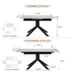 Modern square dining table for 4 with light gray painted MDF top and sturdy geometric metal legs