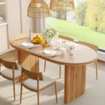 Modern extendable wooden dining table with removable leaves in mid-century style