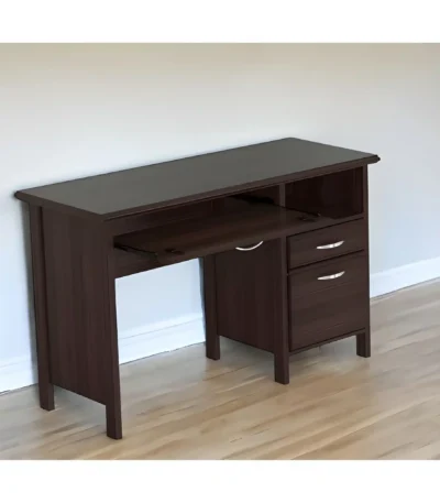 HMS Espresso 47" Computer Gaming Desk with Two Drawers Simple Design Wooden and Metal Table for Bedroom or Living Room Use