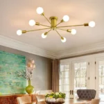 8-Light Sputnik Ceiling Light, Modern Gold Semi Flush Mount Mid-Century Chandelier for Kitchen, Dining Room, Bedroom