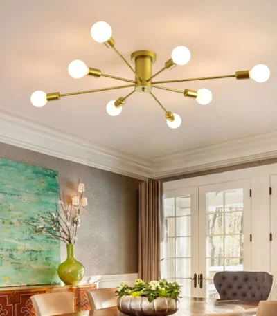 8-Light Sputnik Ceiling Light, Modern Gold Semi Flush Mount Mid-Century Chandelier for Kitchen, Dining Room, Bedroom