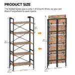Wood Folding Bookshelf 5-Tier Foldable Shelf with X-Bracket Design Adjustable Feet Space-Saving Storage for Living Room