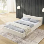 Goldoma Modern Queen Size Adjustable Convertible Upholstered Bed Frame with Curved Headboard and Crystal Accents – side view