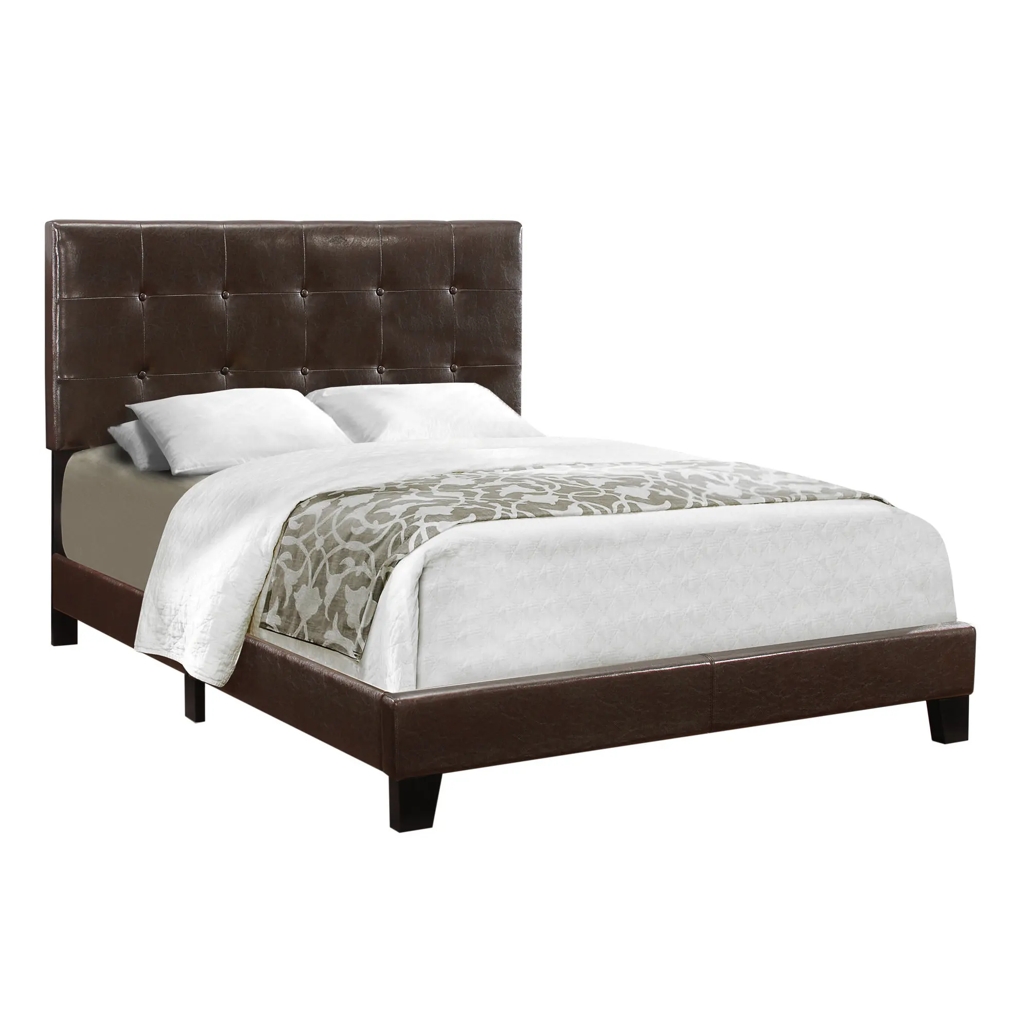 H03ced89b20b84a828739102dc34b4cfdE.webp Goldoma Gray Full Upholstered Linen Bed Frame with tufted headboard in a stylish bedroom setting