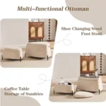 Goldoma 2-piece faux fur storage ottoman set with black metal legs used as a coffee table in a modern living room