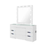 Modern Solid Oak Wood Dresser Vanity Table with adjustable lighted mirror and storage drawers - Goldoma oak wood dresser vanity