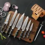 9 Pieces ABS Handle Fillet Knife VG-10 Damascus Steel Kitchen Knife Set with Sharpener Chicken Bone Scissors – top view