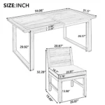Modern acacia wood dining set with four chairs and adjustable legs on a backyard patio