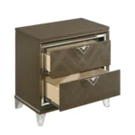 Dark Champagne 2-Drawer Nightstand with geometric pattern and crystal legs by Goldoma
