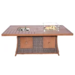 HMS Brown Wicker Rectangular Outdoor Gas Fire Pit Table Ice Bucket Made Corten Steel for Garden Use Can Use Propane Gas