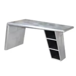 HMS 60" Silver Aluminum Writing Desk with Adjustable Height Durable Metal and Wooden Surface for Hotel or Living Room Use