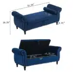 Goldoma Modern Velvet Convertible Storage Ottoman with Pillow - Navy Blue – side view