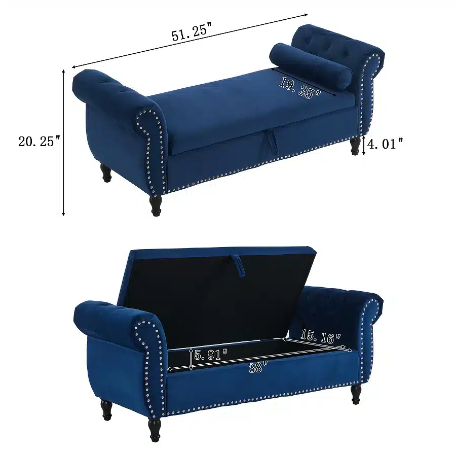Goldoma Modern Velvet Convertible Storage Ottoman with Pillow - Navy Blue