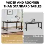 FCJ Large Office Gaming Desk 59.8-70.9 Inch Rustic Black Wooden Desk Modern Simple Style Legroom Metal Frame for Home Office