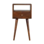 Solid Wood Mini Nightstand with Drawer and Open Shelf - Chestnut Brown – side view