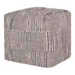 Goldoma 18-inch antique brown geometric cotton pouf ottoman with tufted leather accents, cube shape for seating or footrest