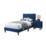 Goldoma twin size bed with adjustable navy blue velvet headboard