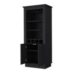 HMS 70 Rustic Modern Dining Black Bar Cabinet Home Use Wine Storage with Iron Wood Oak Panel Materials - Image 3