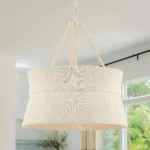 Hand Woven Rattan Chandelier Coastal Boho Pendant Light UL-Listed Over Kitchen Island, Dining & Living Rooms – angled