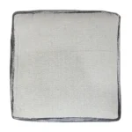 Goldoma 18-inch gray cotton striped pouf ottoman with modern tufted design in living room