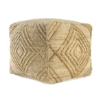 Goldoma 18 inch jute blend cube pouf ottoman with geometric diamond pattern and hidden storage in natural color