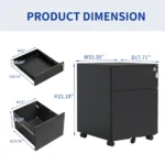 Black FCJ Fully Assembled 2-Drawer Mobile File Cabinet Steel Construction Lock Legal/Letter A4 Size Home/Office Design