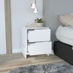 Modern nightstand with 2 drawers in glossy white compact bedside table from Goldoma